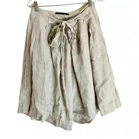 Zara Pleated A-Line Full Tan Tie Waist Skirt - Picture 1 of 9